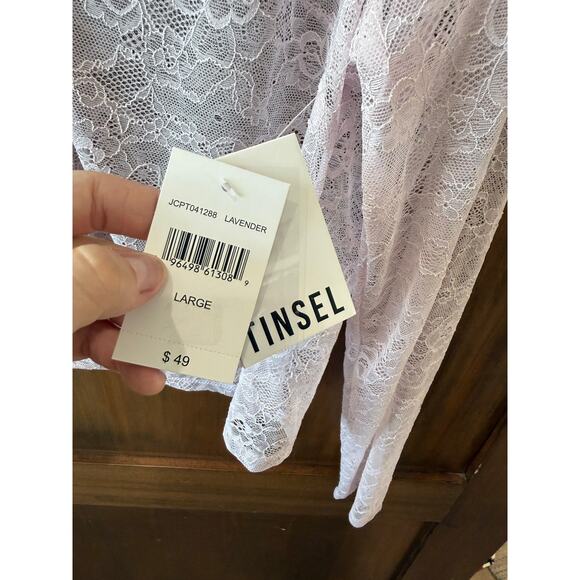 NWT Tinsel Women’s Pink Lace Sheer Long Sleeve Button Blouse Top Large Boho - Picture 2 of 9